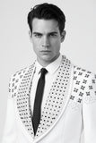 Barabas Wholesale Men's Floral Pattern Rhinestone Shawl Lapel Blazer 4EBL46 White