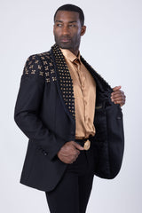 Barabas Wholesale Men's Floral Pattern Rhinestone Shawl Lapel Blazer 4EBL46 Gold