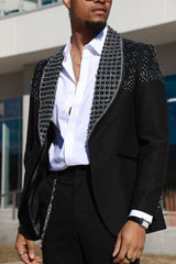 Barabas Wholesale Men's Floral Pattern Rhinestone Shawl Lapel Blazer 4EBL46 Silver