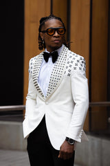 Barabas Wholesale Men's Floral Pattern Rhinestone Shawl Lapel Blazer 4EBL46 White