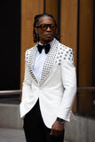 Barabas Wholesale Men's Floral Pattern Rhinestone Shawl Lapel Blazer 4EBL46 White