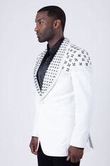 Barabas Wholesale Men's Floral Pattern Rhinestone Shawl Lapel Blazer 4EBL46 White