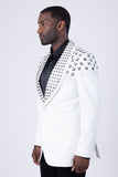 Barabas Wholesale Men's Floral Pattern Rhinestone Shawl Lapel Blazer 4EBL46 White