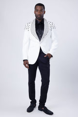 Barabas Wholesale Men's Floral Pattern Rhinestone Shawl Lapel Blazer 4EBL46 White