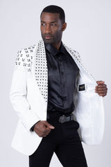 Barabas Wholesale Men's Floral Pattern Rhinestone Shawl Lapel Blazer 4EBL46 White