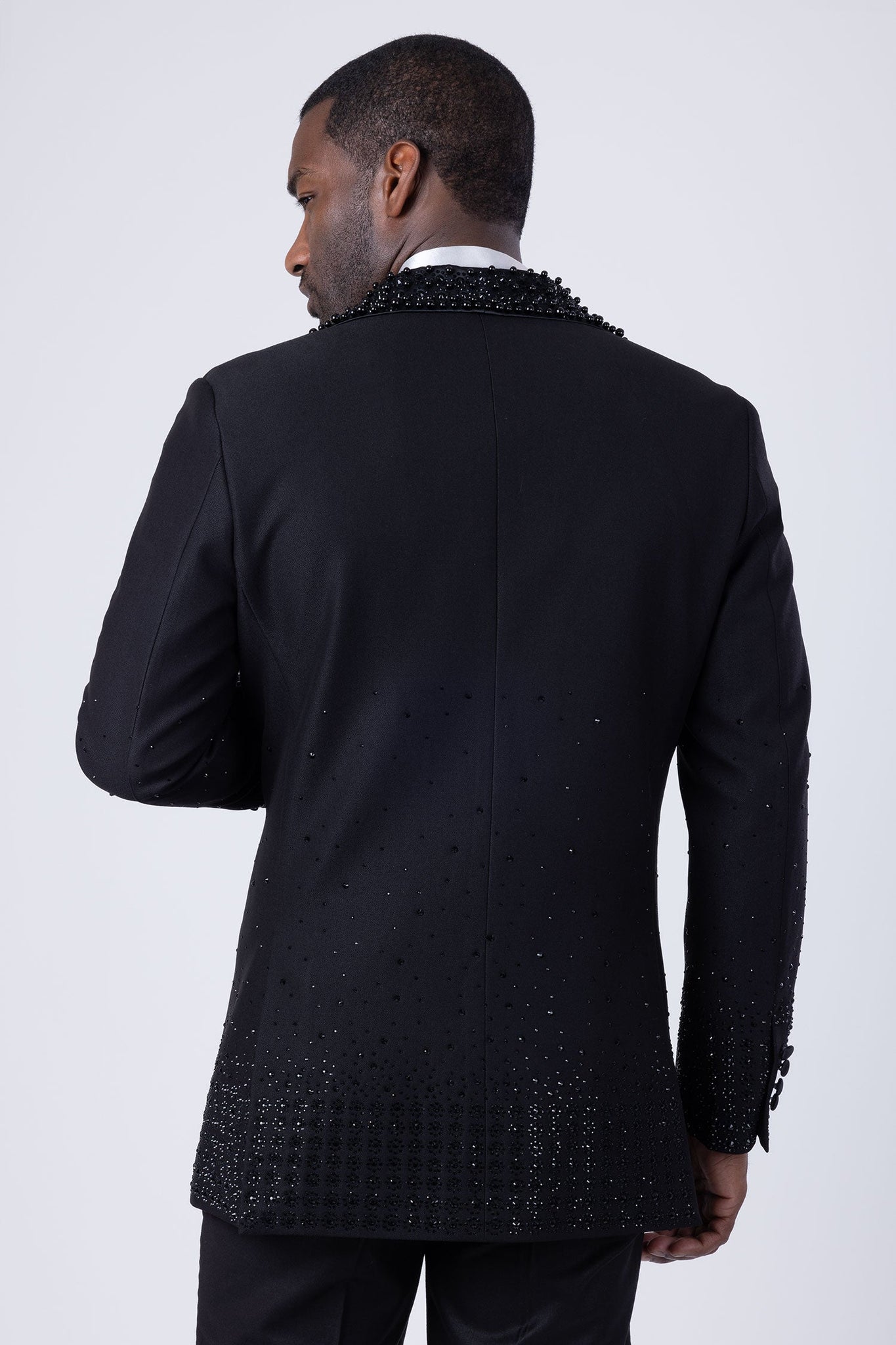 Barabas Wholesale Men's Rhinestone Studded Geometric Shawl Lapel Blazer 4EBL47 Black