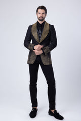 Barabas Wholesale Men's Rhinestone Studded Geometric Shawl Lapel Blazer 4EBL47 Black Gold