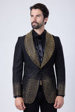 Barabas Wholesale Men's Rhinestone Studded Geometric Shawl Lapel Blazer 4EBL47 Gold Black