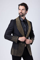 Barabas Wholesale Men's Rhinestone Studded Geometric Shawl Lapel Blazer 4EBL47 Black Rust