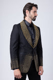 Barabas Wholesale Men's Rhinestone Studded Geometric Shawl Lapel Blazer 4EBL47 Black Mustard