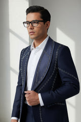 Barabas Wholesale Men's Geometric Beads Shawl Lapel Blazer 4EBL48 Navy