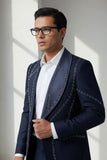 Barabas Wholesale Men's Geometric Beads Shawl Lapel Blazer 4EBL48 Navy