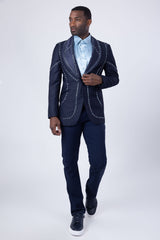 Barabas Wholesale Men's Geometric Beads Shawl Lapel Blazer 4EBL48 Navy