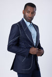 Barabas Wholesale Men's Geometric Beads Shawl Lapel Blazer 4EBL48 Blue