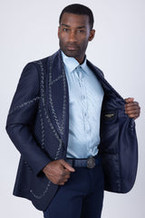 Barabas Wholesale Men's Geometric Beads Shawl Lapel Blazer 4EBL48 Navy