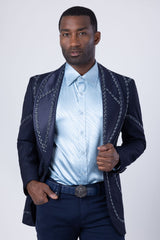 Barabas Wholesale Men's Geometric Beads Shawl Lapel Blazer 4EBL48 Blue