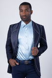 Barabas Wholesale Men's Geometric Beads Shawl Lapel Blazer 4EBL48 Blue