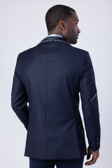 Barabas Wholesale Men's Geometric Beads Shawl Lapel Blazer 4EBL48 Navy Blue