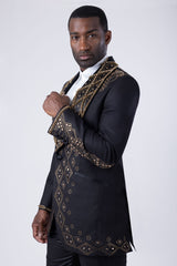 Barabas Wholesale Men's Rhinestone Crystals Geometric Shawl Lapel Blazer 4EBL51 Gold Black