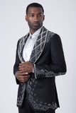 Barabas Wholesale Men's Rhinestone Crystals Geometric Shawl Lapel Blazer 4EBL51 Silver