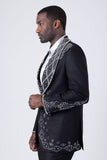 Barabas Wholesale Men's Rhinestone Crystals Geometric Shawl Lapel Blazer 4EBL51 Black Silver
