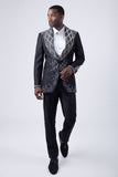 Barabas Wholesale Men's Rhinestone Crystals Geometric Shawl Lapel Blazer 4EBL51 Black Silver