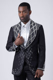 Barabas Wholesale Men's Rhinestone Crystals Geometric Shawl Lapel Blazer 4EBL51 Silver