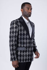 Barabas Wholesale Men's Checkered Pattern Rhinestones Luxury Blazer 4EBL52 Silver