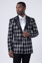 Barabas Wholesale Men's Checkered Pattern Rhinestones Luxury Blazer 4EBL52 Black