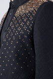 Barabas Wholesale Men's Geometric Pattern Rhinestone Henley Lapel Blazer 4EBL53 Gold