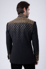 Barabas Wholesale Men's Geometric Pattern Rhinestone Henley Lapel Blazer 4EBL53 Gold Black