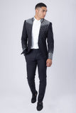 Barabas Wholesale Men's Geometric Pattern Rhinestone Henley Lapel Blazer 4EBL53 Black