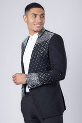 Barabas Wholesale Men's Geometric Pattern Rhinestone Henley Lapel Blazer 4EBL53 Black