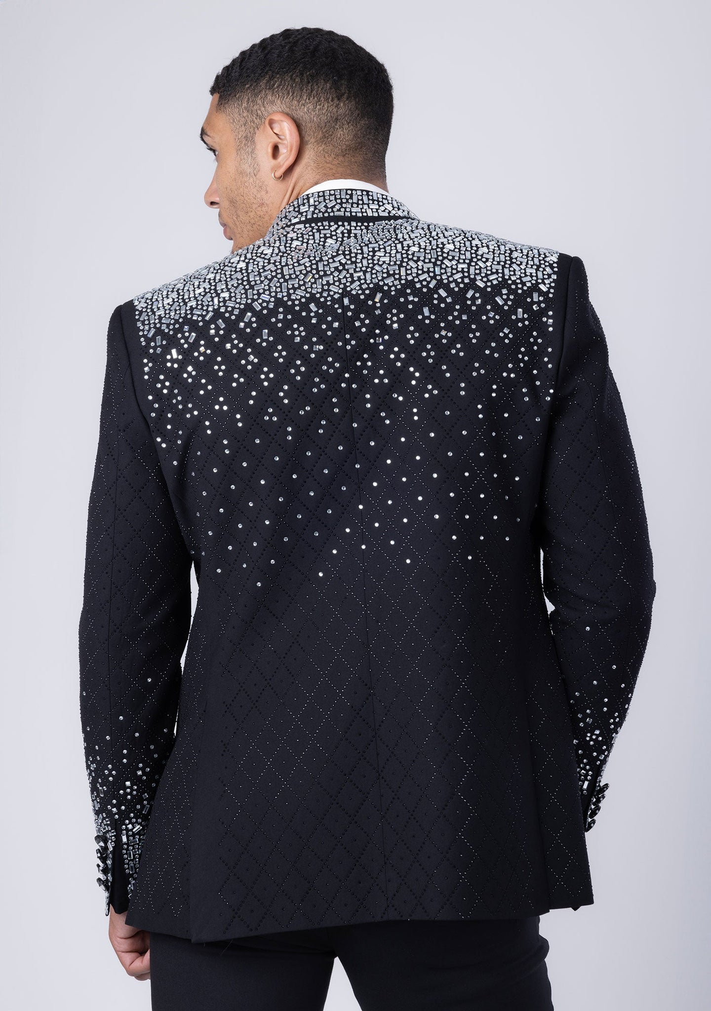 Barabas Wholesale Men's Geometric Pattern Rhinestone Henley Lapel Blazer 4EBL53 Black