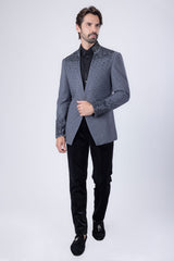 Barabas Wholesale Men's Geometric Pattern Rhinestone Henley Lapel Blazer 4EBL53 Gray