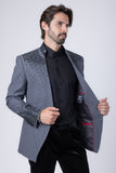 Barabas Wholesale Men's Geometric Pattern Rhinestone Henley Lapel Blazer 4EBL53 Grey Black