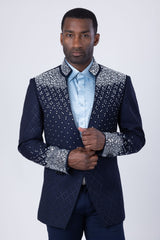 Barabas Wholesale Men's Geometric Pattern Rhinestone Henley Lapel Blazer 4EBL53 Silver