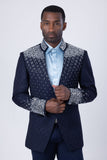 Barabas Wholesale Men's Geometric Pattern Rhinestone Henley Lapel Blazer 4EBL53 Silver