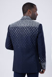 Barabas Wholesale Men's Geometric Pattern Rhinestone Henley Lapel Blazer 4EBL53 Blue