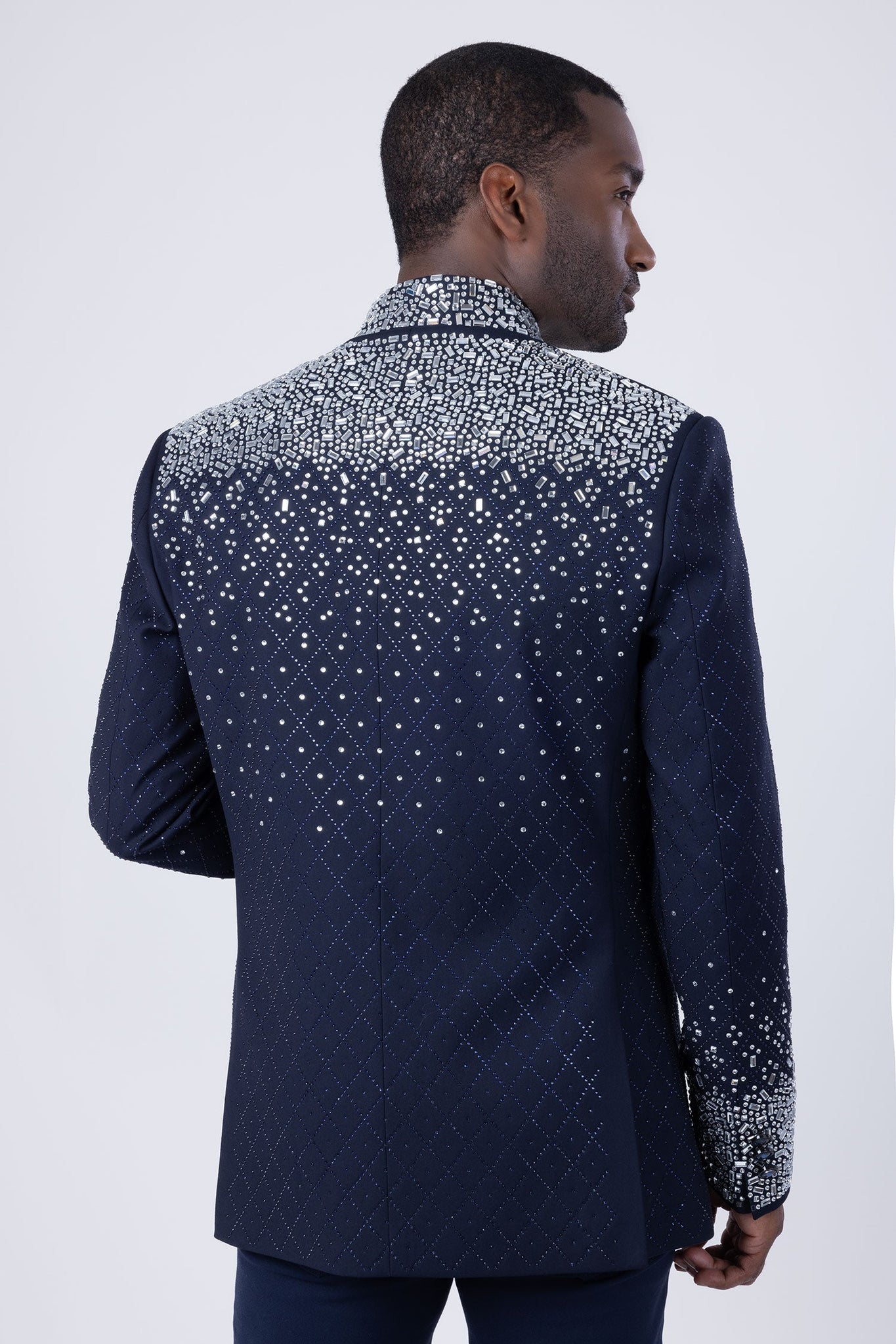 Barabas Wholesale Men's Geometric Pattern Rhinestone Henley Lapel Blazer 4EBL53 Blue