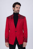 Barabas Wholesale Men's Geometric Pattern Rhinestone Henley Lapel Blazer 4EBL53 Red Black