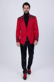 Barabas Wholesale Men's Geometric Pattern Rhinestone Henley Lapel Blazer 4EBL53 Red Black