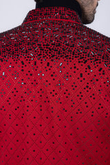 Barabas Wholesale Men's Geometric Pattern Rhinestone Henley Lapel Blazer 4EBL53 Red Black