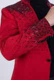 Barabas Wholesale Men's Geometric Pattern Rhinestone Henley Lapel Blazer 4EBL53 Red Black