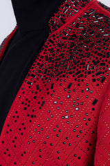 Barabas Wholesale Men's Geometric Pattern Rhinestone Henley Lapel Blazer 4EBL53 Red Black