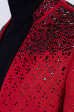 Barabas Wholesale Men's Geometric Pattern Rhinestone Henley Lapel Blazer 4EBL53 Red Black