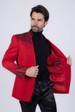 Barabas Wholesale Men's Geometric Pattern Rhinestone Henley Lapel Blazer 4EBL53 Red Black