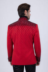 Barabas Wholesale Men's Geometric Pattern Rhinestone Henley Lapel Blazer 4EBL53 Red Black
