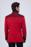 Barabas Wholesale Men's Geometric Pattern Rhinestone Henley Lapel Blazer 4EBL53 Red Black