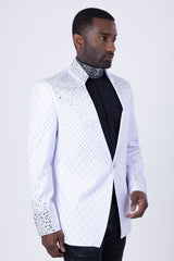 Barabas Wholesale Men's Geometric Pattern Rhinestone Henley Lapel Blazer 4EBL53 Silver